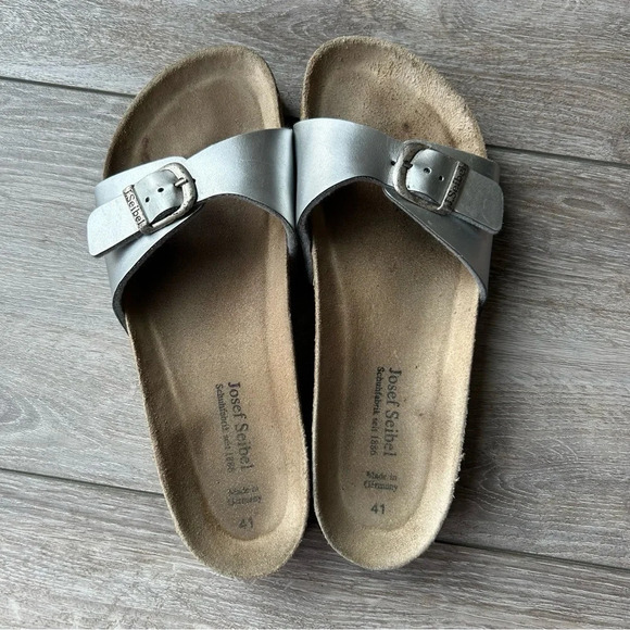 Josef Seibel Silver Leather Buckle Slippers Cognac Made in Germany - Picture 6 of 12